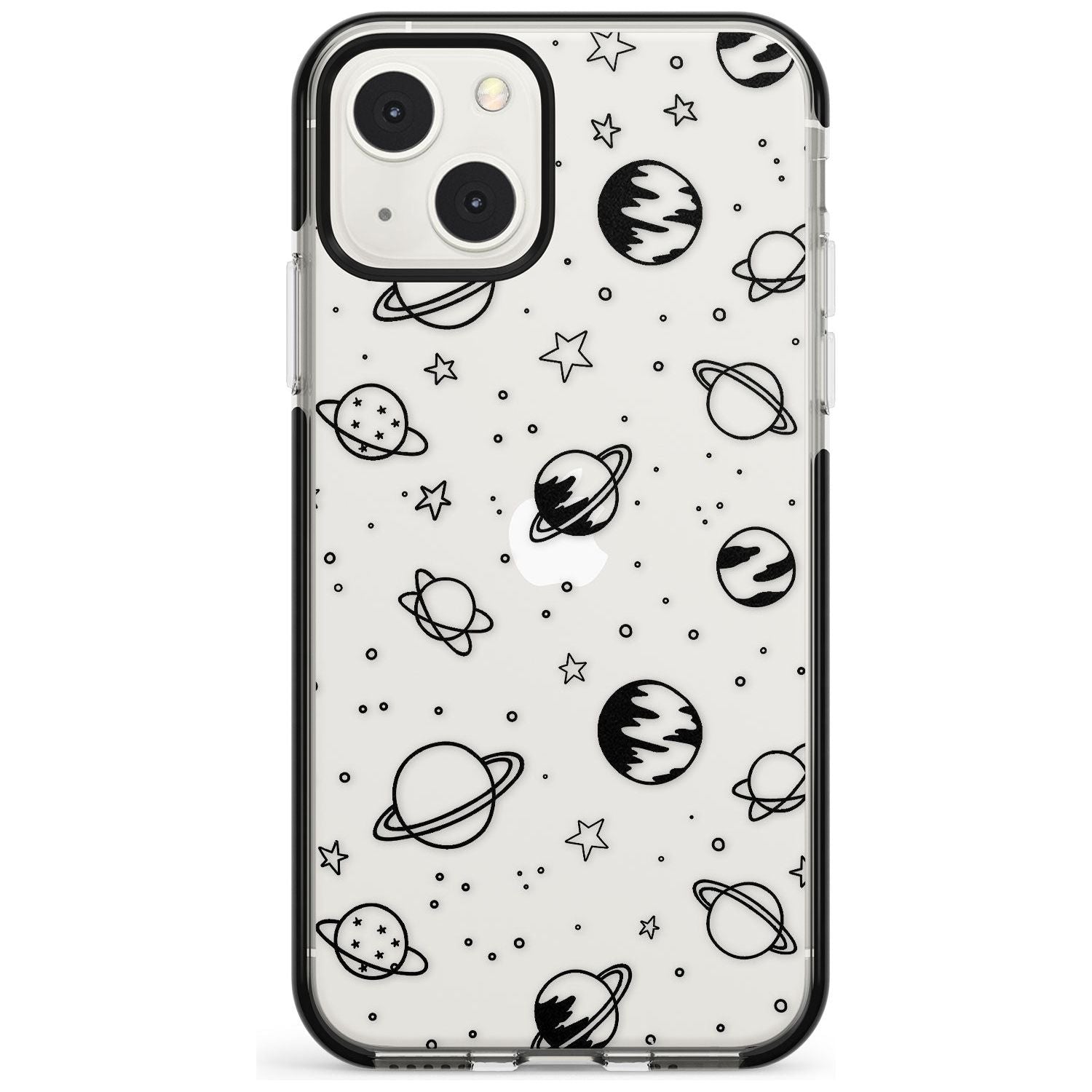 Cosmic Outer Space Design Black on Clear Phone Case iPhone 13 Mini / Black Impact Case Blanc Space