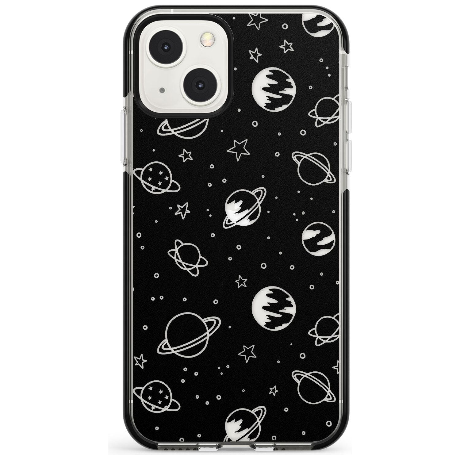Cosmic Outer Space Design Clear on Black Phone Case iPhone 13 Mini / Black Impact Case Blanc Space