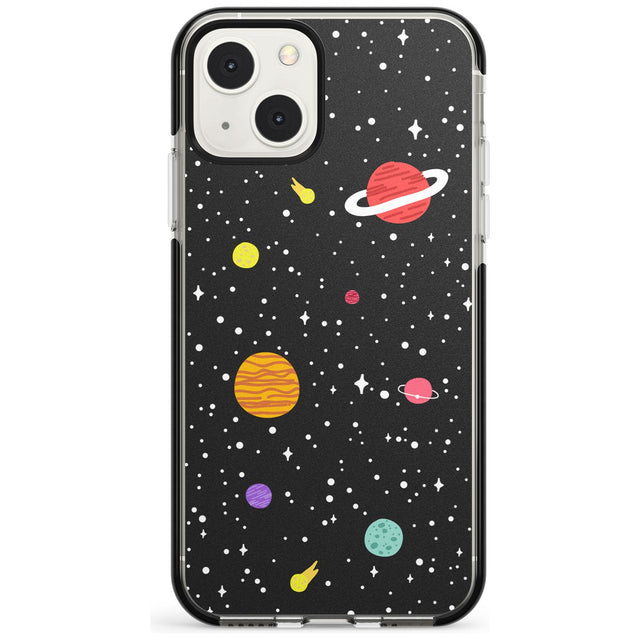 Cute Cartoon Planets Phone Case iPhone 13 Mini / Black Impact Case Blanc Space
