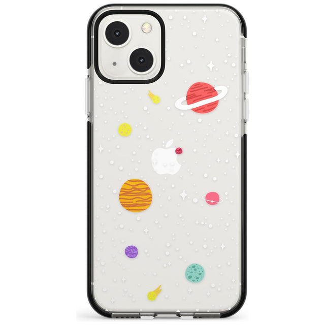 Cute Cartoon Planets (Clear) Phone Case iPhone 13 Mini / Black Impact Case Blanc Space