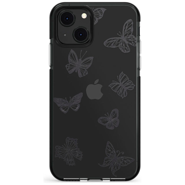 Grey Butterfly Line Pattern Black Impact Phone Case for iPhone 13 & 13 Mini