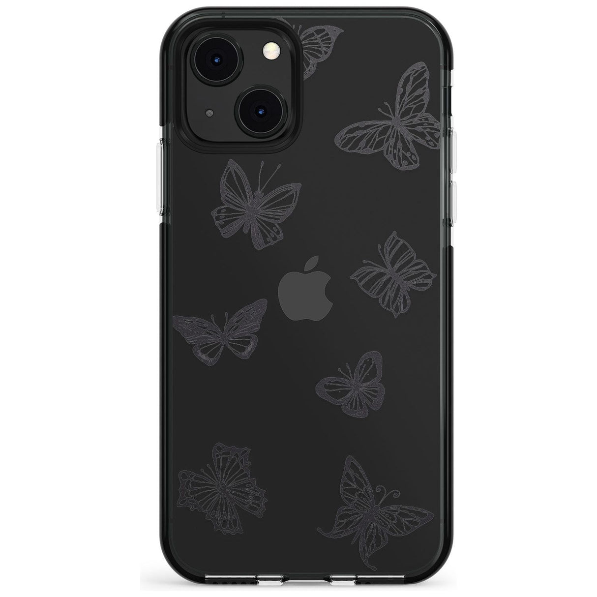 Grey Butterfly Line Pattern Black Impact Phone Case for iPhone 13 & 13 Mini