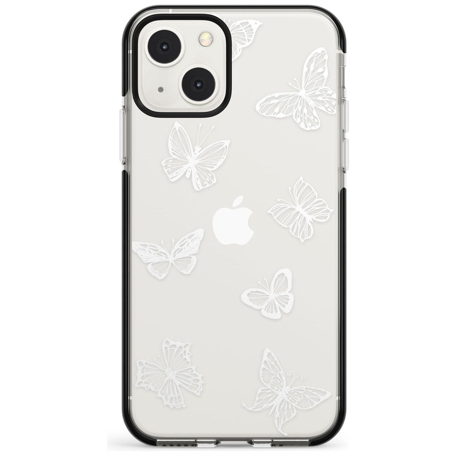 White Butterfly Line Pattern Black Impact Phone Case for iPhone 13 & 13 Mini