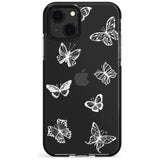 White Butterfly Line Pattern Black Impact Phone Case for iPhone 13 & 13 Mini