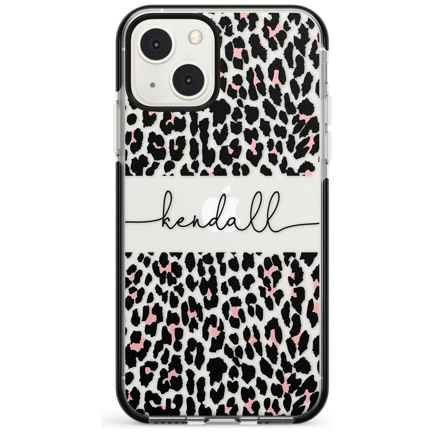 Personalised Pink & Cursive Leopard Spots Custom Phone Case iPhone 13 Mini / Black Impact Case Blanc Space