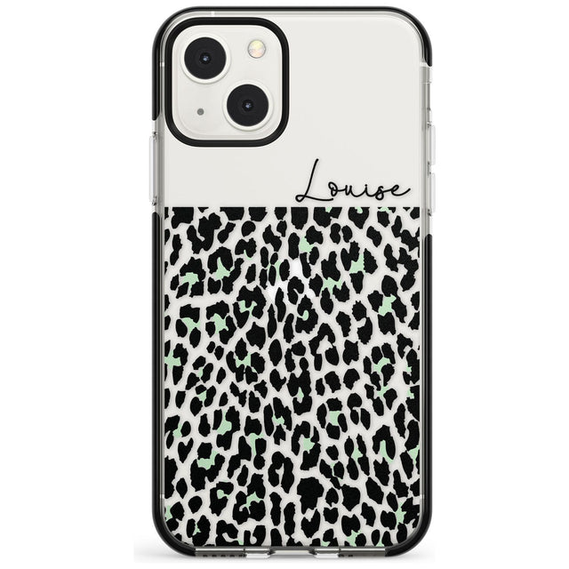 Personalised Seafoam Green & Cursive Leopard Spots Custom Phone Case iPhone 13 Mini / Black Impact Case Blanc Space