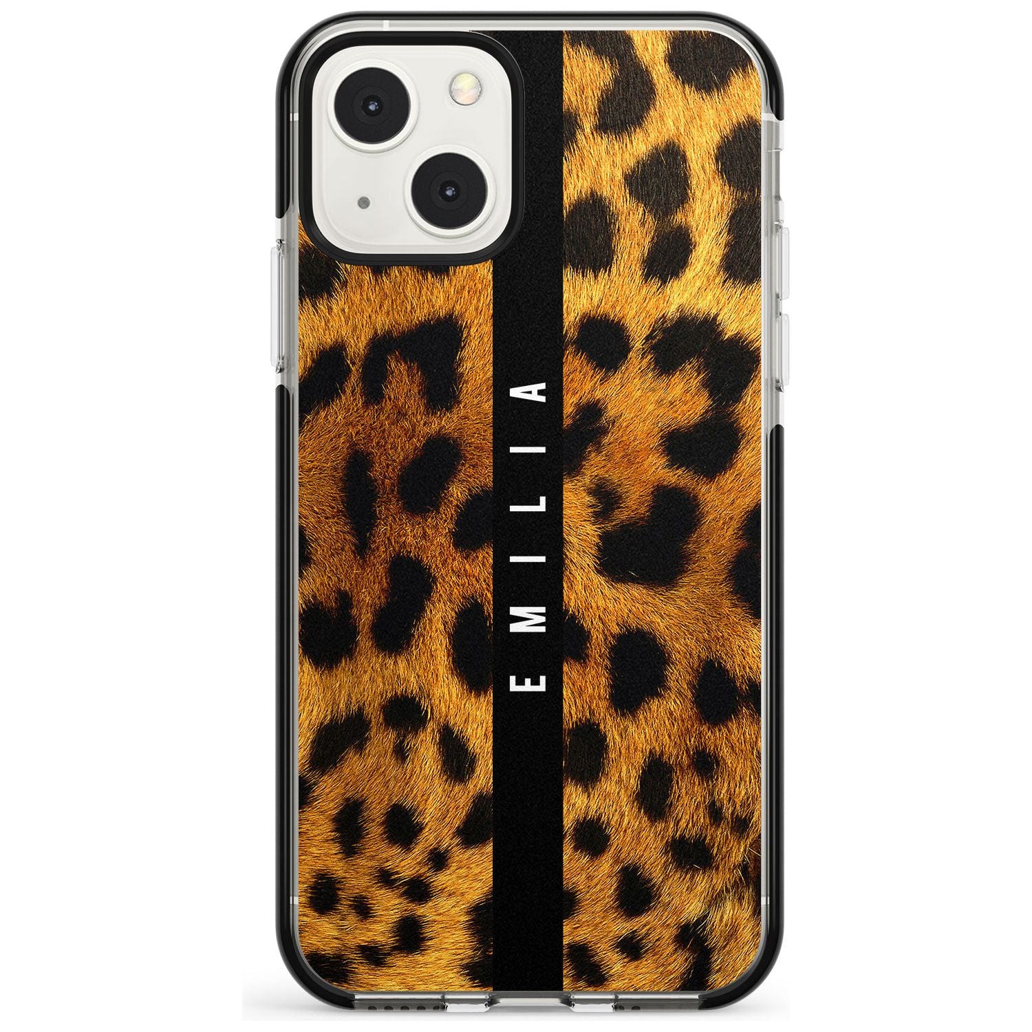 Personalised Leopard Print Custom Phone Case iPhone 13 Mini / Black Impact Case Blanc Space