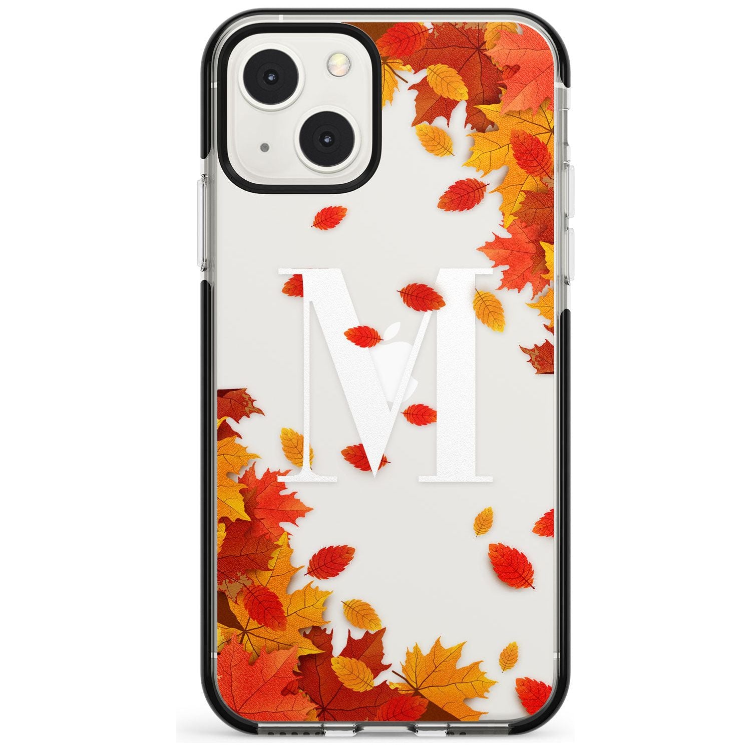 Personalised Monogram Autumn Leaves Black Impact Phone Case for iPhone 13 & 13 Mini