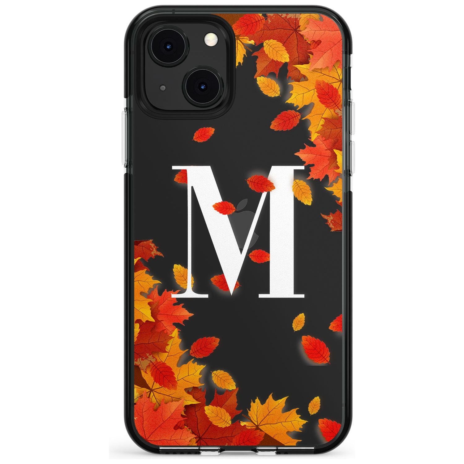 Personalised Monogram Autumn Leaves Black Impact Phone Case for iPhone 13 & 13 Mini