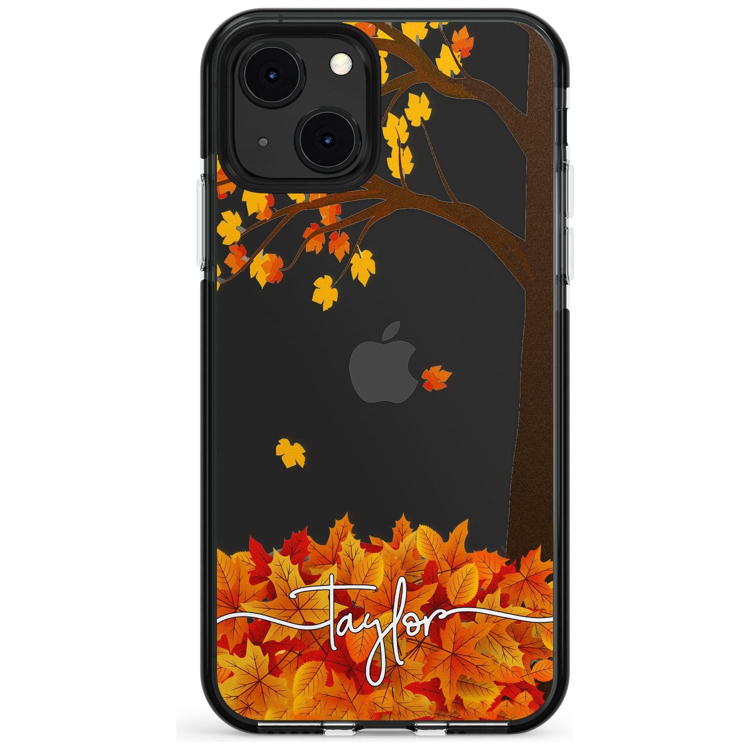 Personalised Autumn Leaves Black Impact Phone Case for iPhone 13 & 13 Mini