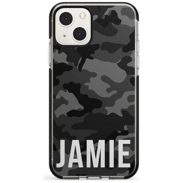 Personalised Horizontal Name Black Camouflage Custom Phone Case iPhone 13 Mini / Black Impact Case Blanc Space