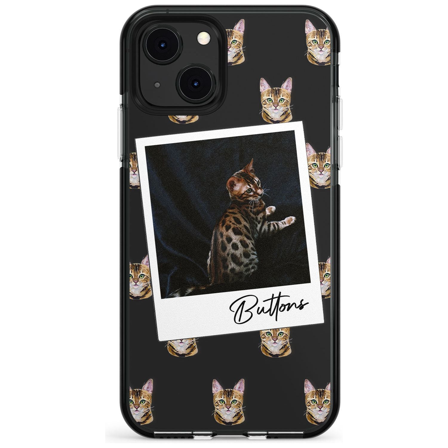Personalised Bengal Cat Photo Black Impact Phone Case for iPhone 13 & 13 Mini