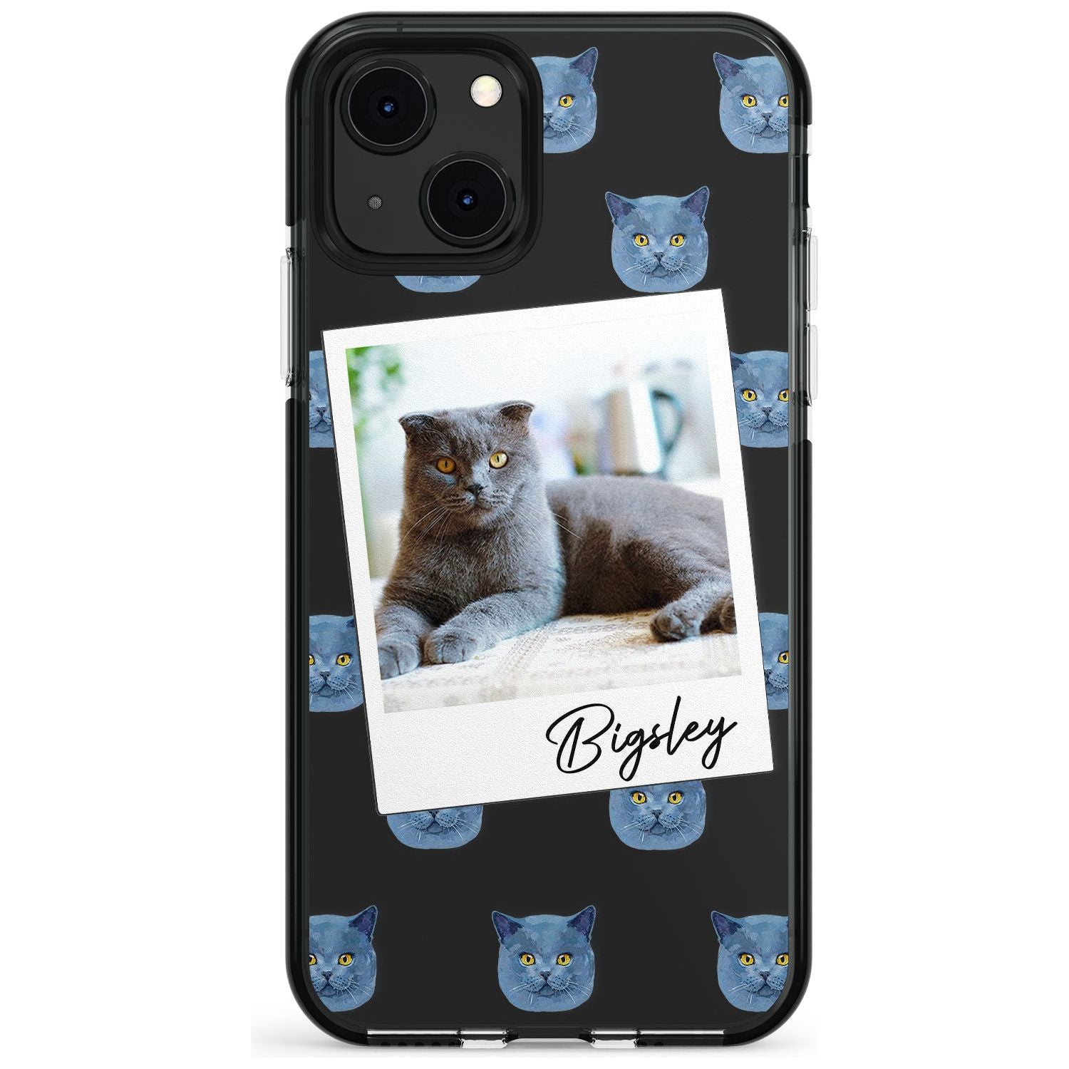 Personalised English Blue Cat Photo Black Impact Phone Case for iPhone 13 & 13 Mini