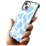 Personalised Blue and White Cow Print Black Impact Phone Case for iPhone 13 & 13 Mini