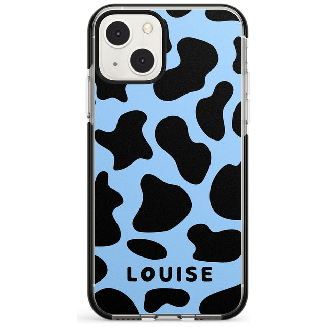 Personalised Blue and Black Cow Print Black Impact Phone Case for iPhone 13 & 13 Mini
