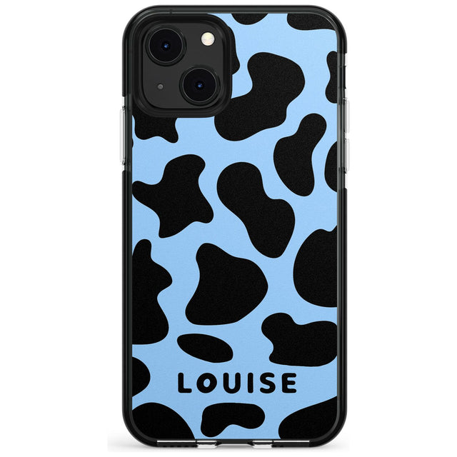 Personalised Blue and Black Cow Print Black Impact Phone Case for iPhone 13 & 13 Mini