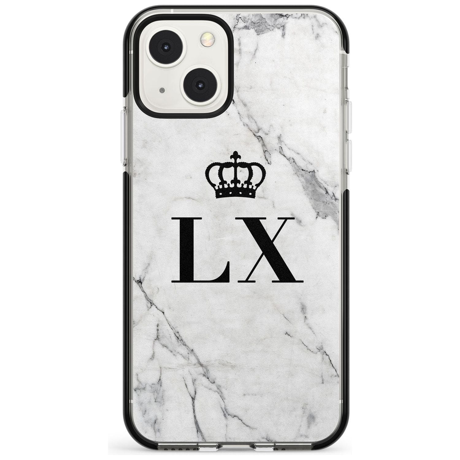 Personalised Initials with Crown on White Marble Custom Phone Case iPhone 13 Mini / Black Impact Case Blanc Space