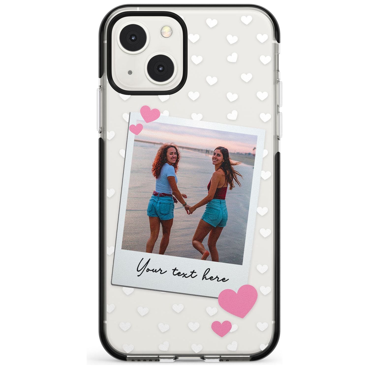 Personalised Instant Film & Hearts Photo Custom Phone Case iPhone 13 Mini / Black Impact Case Blanc Space