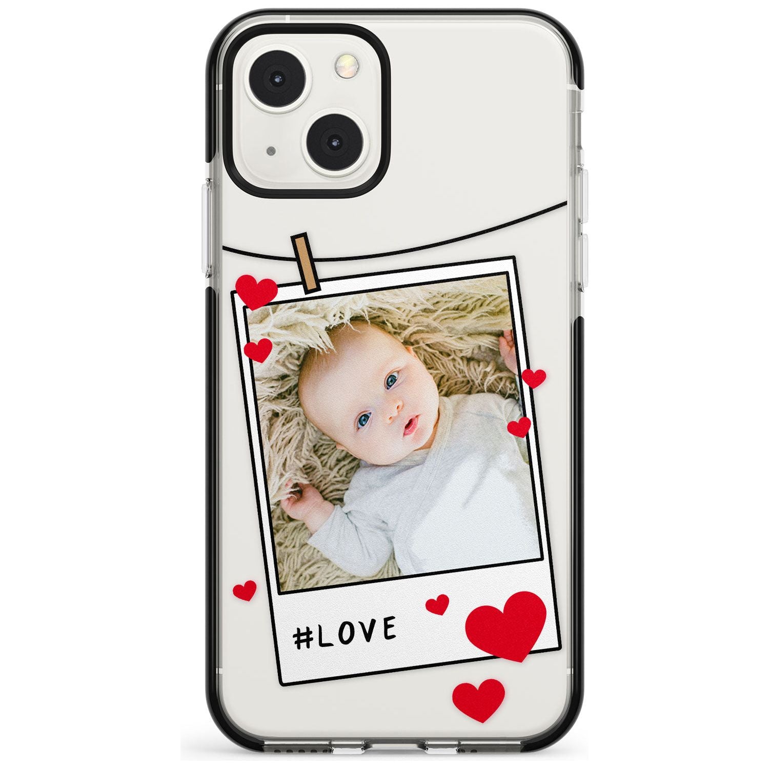 Personalised Love Instant Film Photo Custom Phone Case iPhone 13 Mini / Black Impact Case Blanc Space