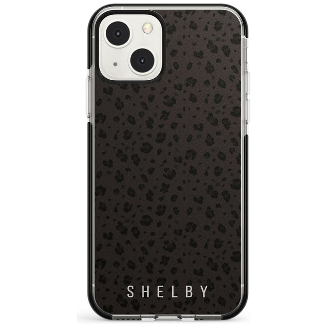 Personalised Minimal Lettering Dark Leopard Custom Phone Case iPhone 13 Mini / Black Impact Case Blanc Space