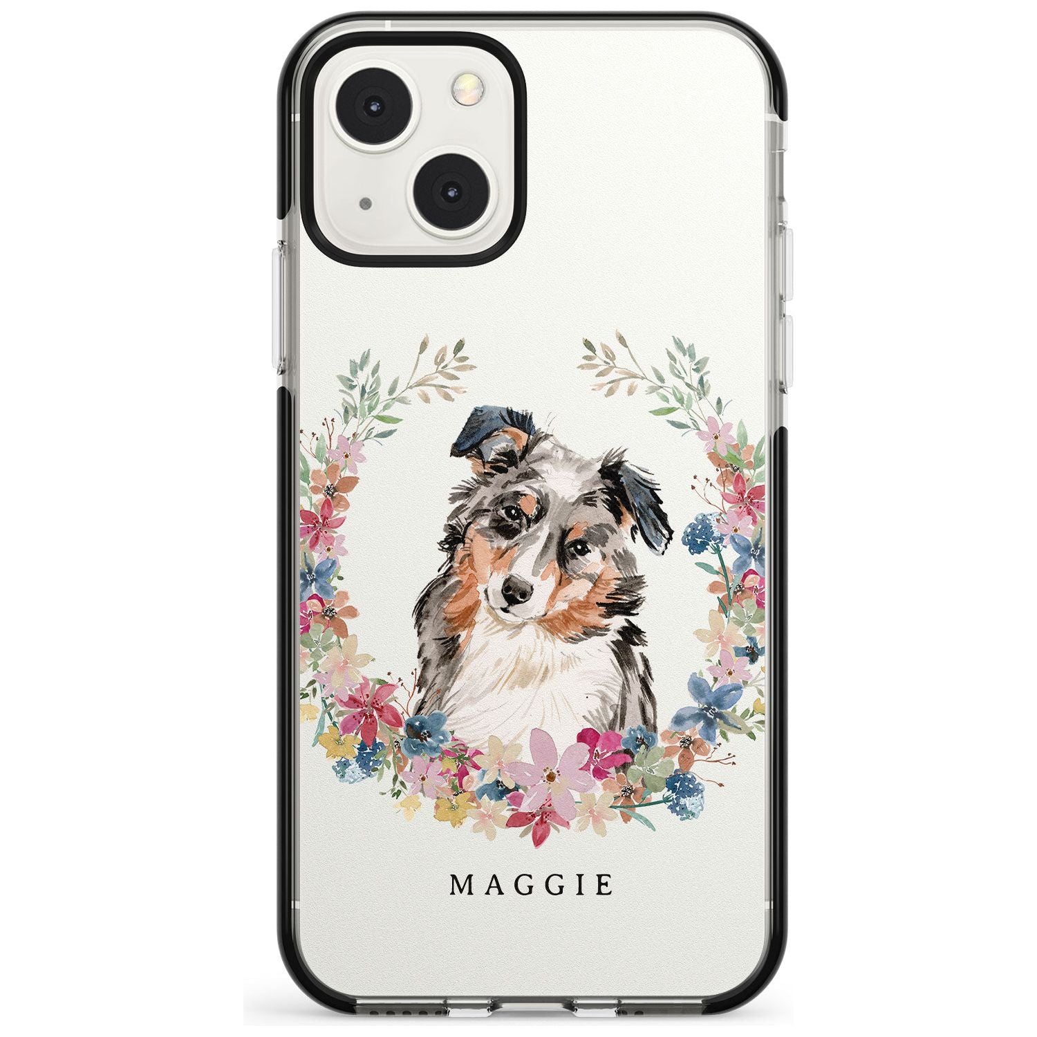 Personalised Australian Shepherd Watercolour Dog Portrait Custom Phone Case iPhone 13 Mini / Black Impact Case Blanc Space