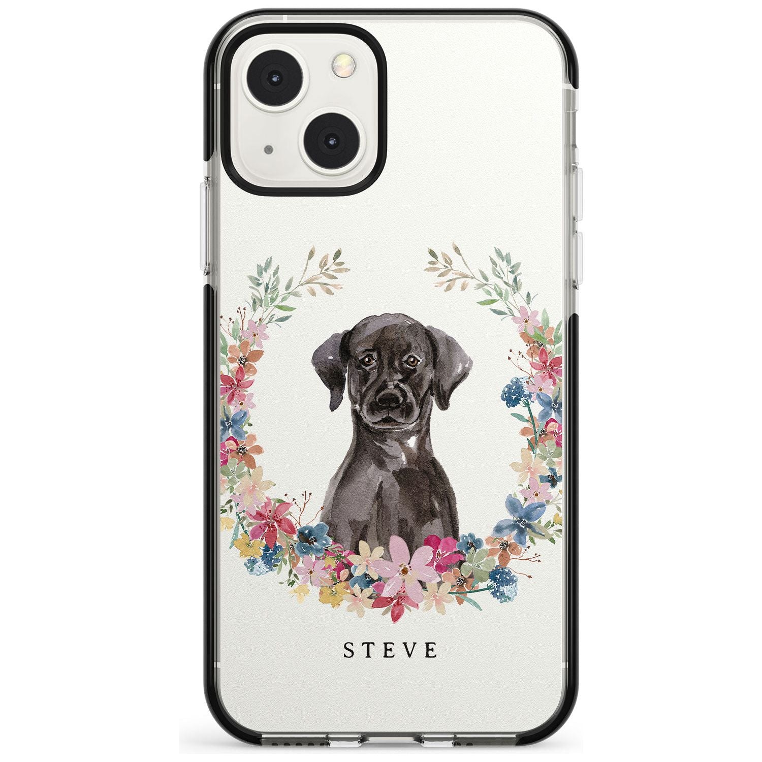 Personalised Black Lab Watercolour Dog Portrait Custom Phone Case iPhone 13 Mini / Black Impact Case Blanc Space