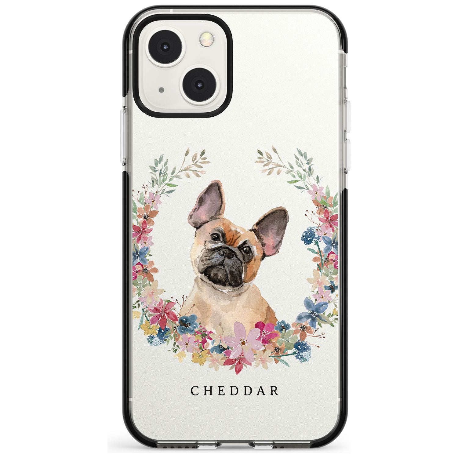 Personalised Tan French Bulldog Watercolour Dog Portrait Custom Phone Case iPhone 13 Mini / Black Impact Case Blanc Space