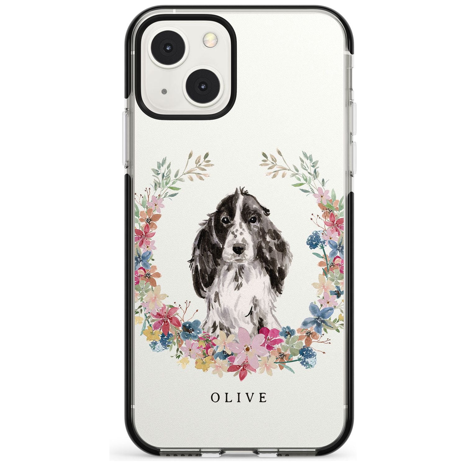 Personalised Black Cocker Spaniel - Watercolour Dog Portrait Custom Phone Case iPhone 13 Mini / Black Impact Case Blanc Space
