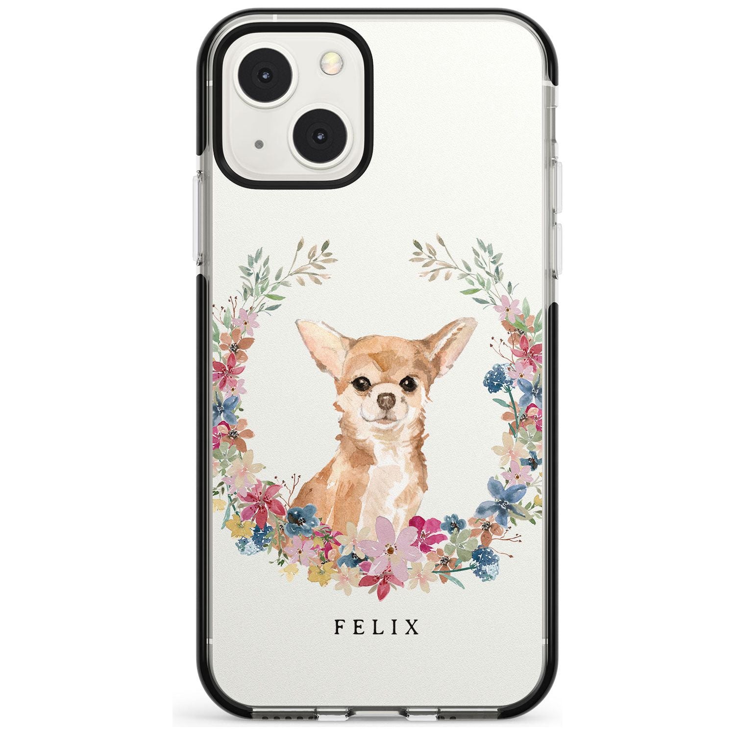 Personalised Chihuahua - Watercolour Dog Portrait Custom Phone Case iPhone 13 Mini / Black Impact Case Blanc Space