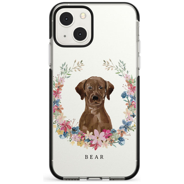 Personalised Chocolate Lab - Watercolour Dog Portrait Custom Phone Case iPhone 13 Mini / Black Impact Case Blanc Space