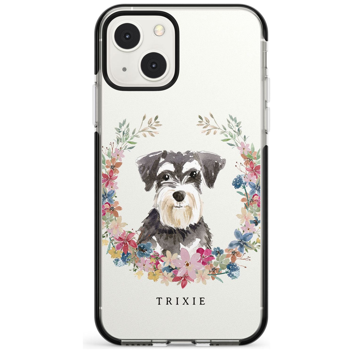 Personalised Miniature Schnauzer - Watercolour Dog Portrait Custom Phone Case iPhone 13 Mini / Black Impact Case Blanc Space