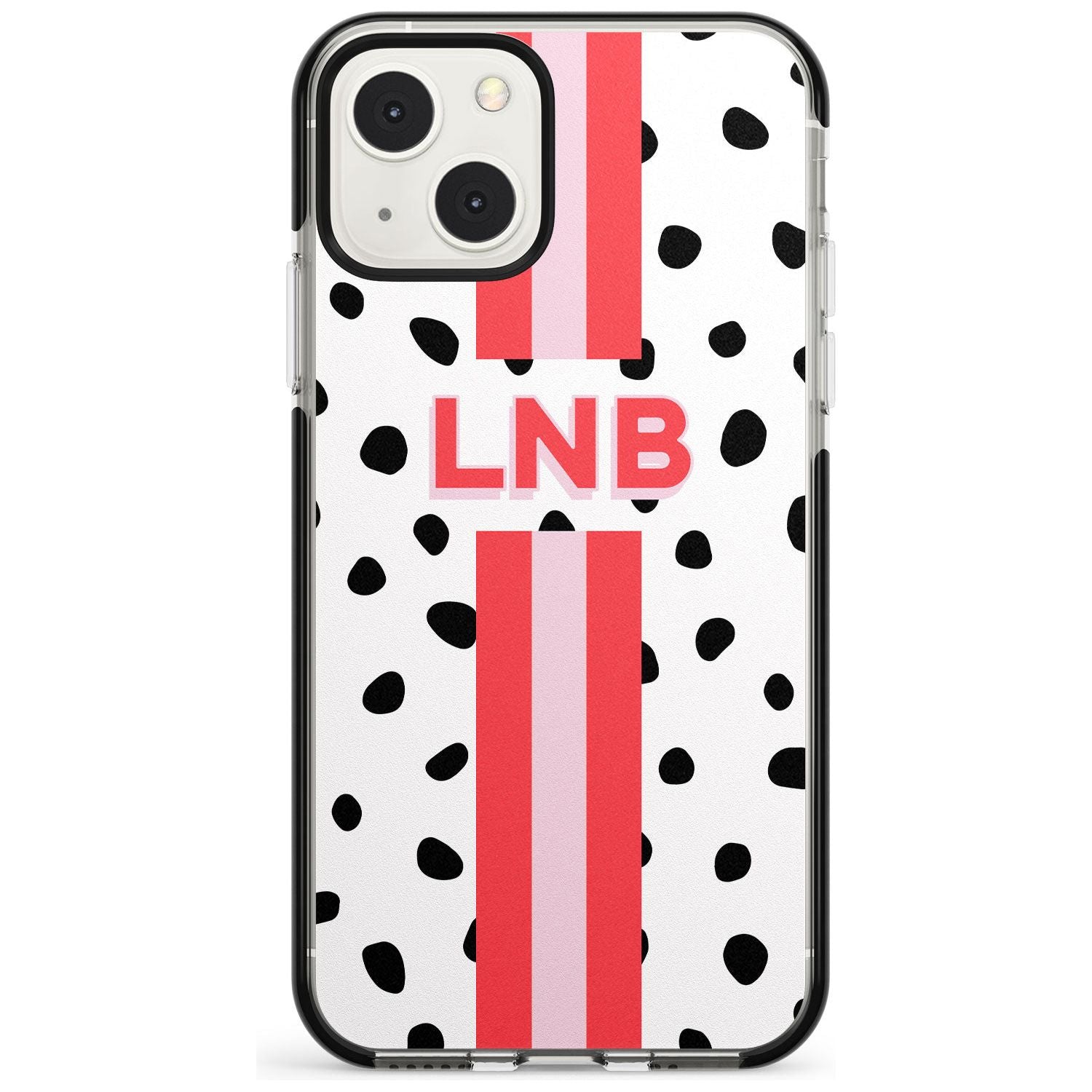 Personalised Polka & Pink Stripe Custom Phone Case iPhone 13 Mini / Black Impact Case Blanc Space