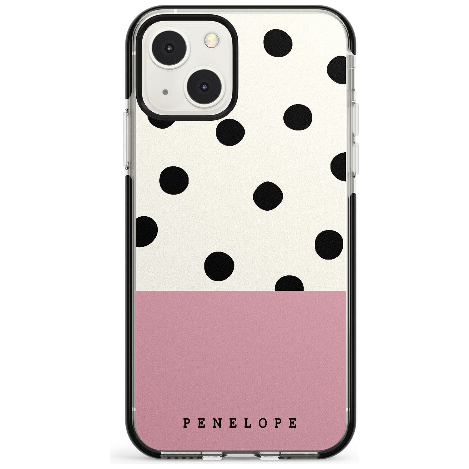 Personalised Pink Border Polka Dot Custom Phone Case iPhone 13 Mini / Black Impact Case Blanc Space