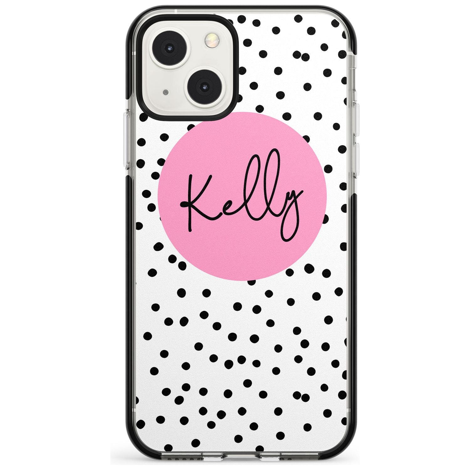 Personalised Pink Circle & Dots Custom Phone Case iPhone 13 Mini / Black Impact Case Blanc Space