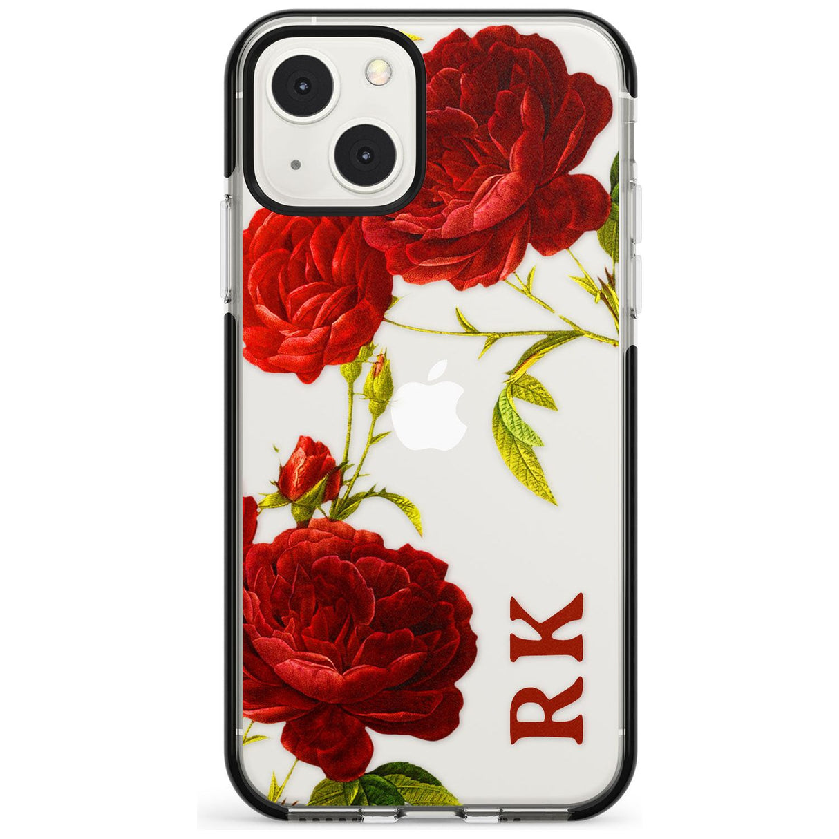 Personalised Clear Vintage Floral Red Roses Custom Phone Case iPhone 13 Mini / Black Impact Case Blanc Space
