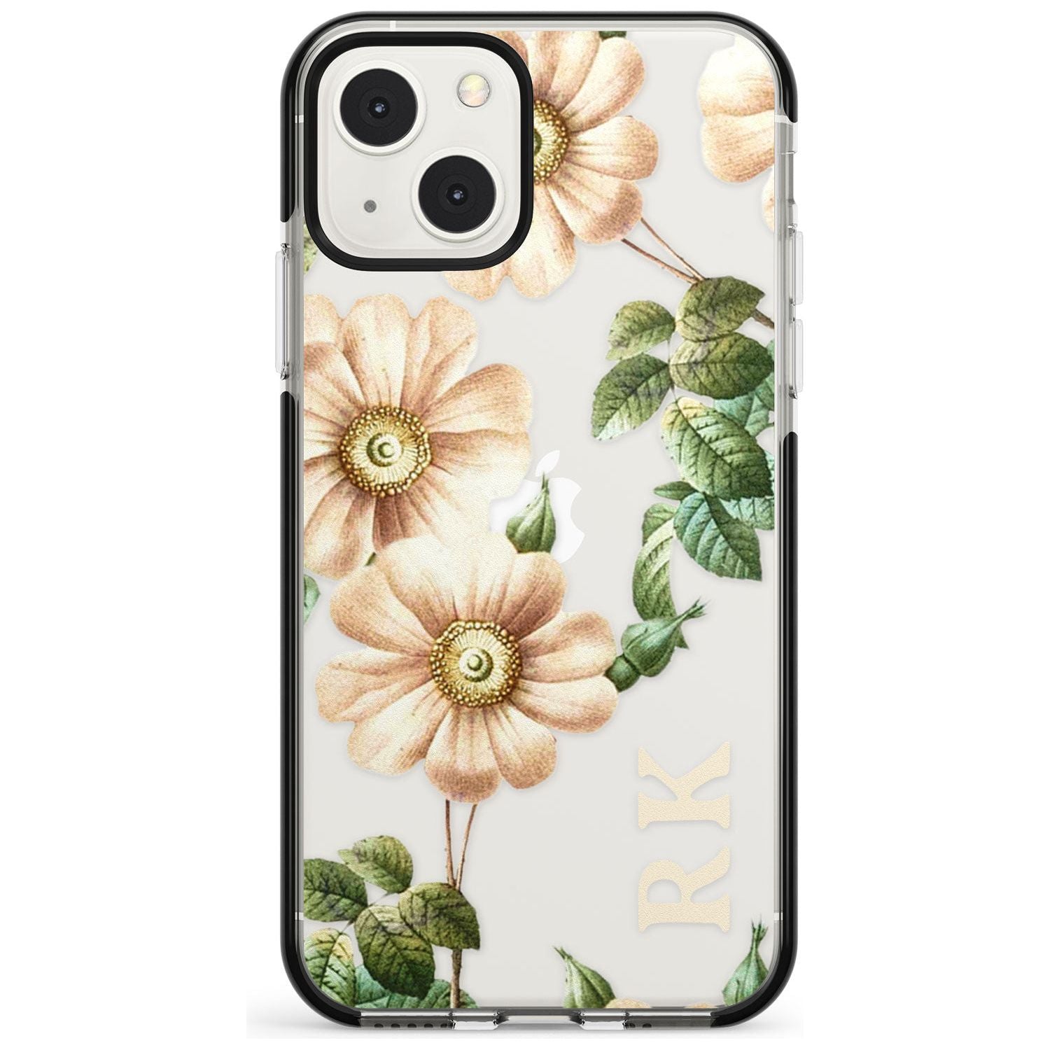 Personalised Clear Vintage Floral Cream Anemones Custom Phone Case iPhone 13 Mini / Black Impact Case Blanc Space