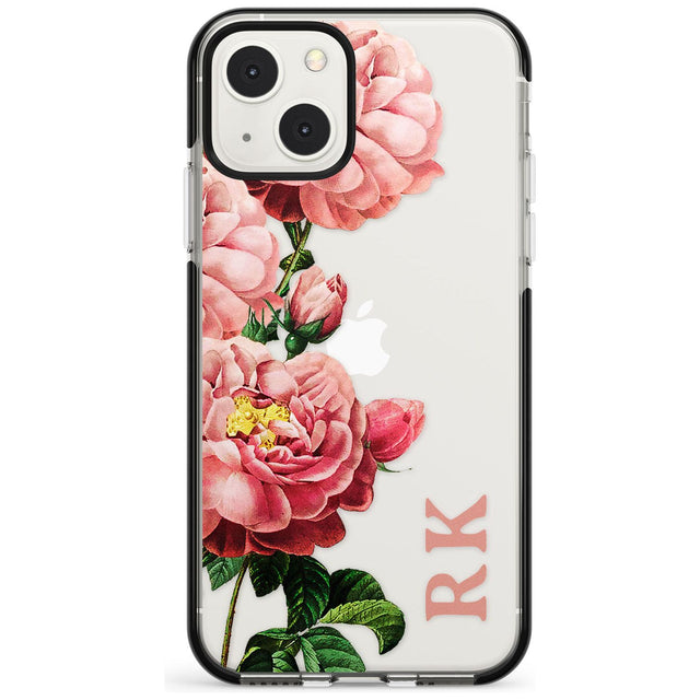 Personalised Clear Vintage Floral Pink Peonies Custom Phone Case iPhone 13 Mini / Black Impact Case Blanc Space