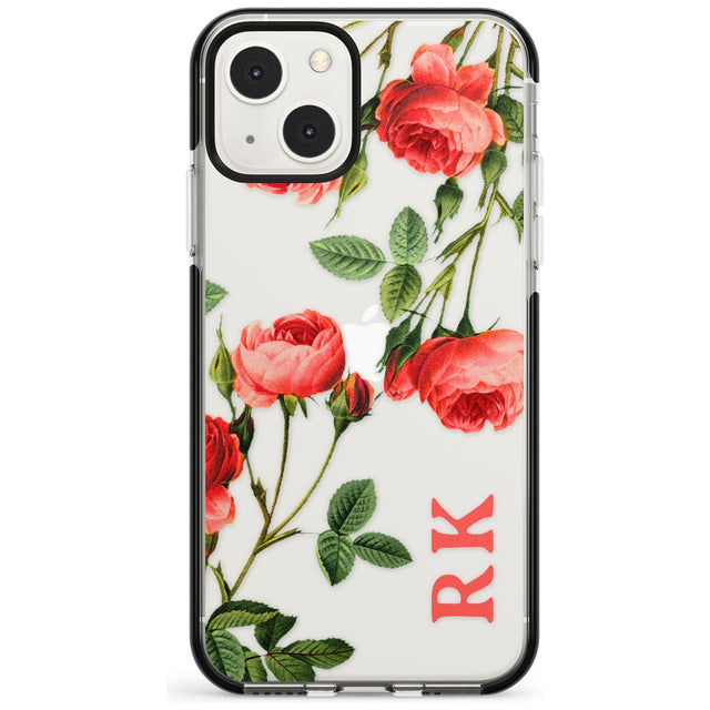 Personalised Clear Vintage Floral Pink Roses Custom Phone Case iPhone 13 Mini / Black Impact Case Blanc Space