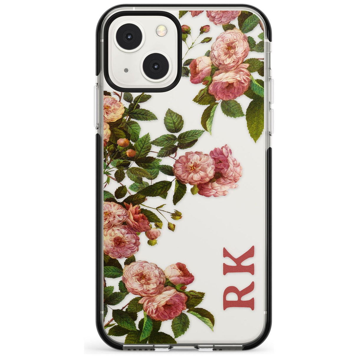 Personalised Clear Vintage Floral Pink Garden Roses Custom Phone Case iPhone 13 Mini / Black Impact Case Blanc Space