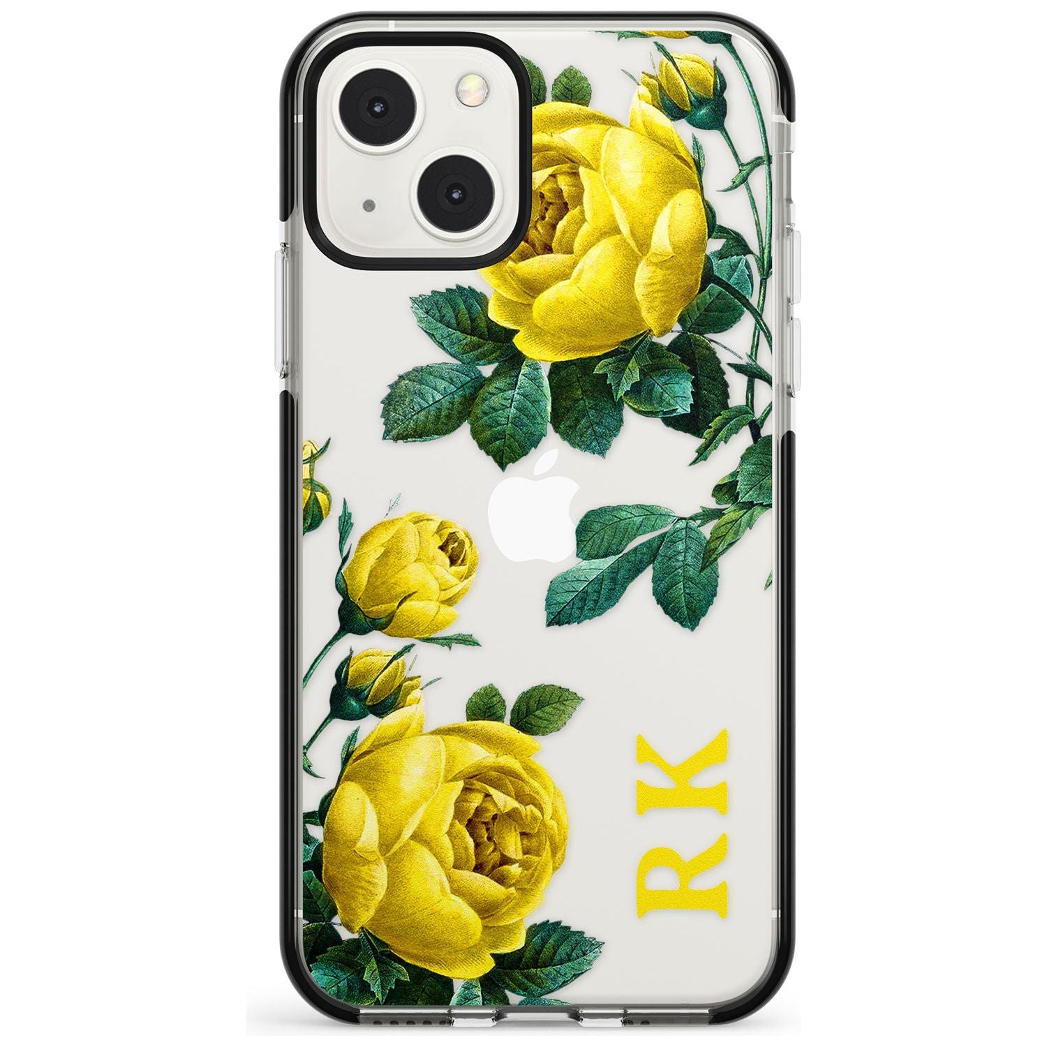 Personalised Clear Vintage Floral Yellow Roses Custom Phone Case iPhone 13 Mini / Black Impact Case Blanc Space