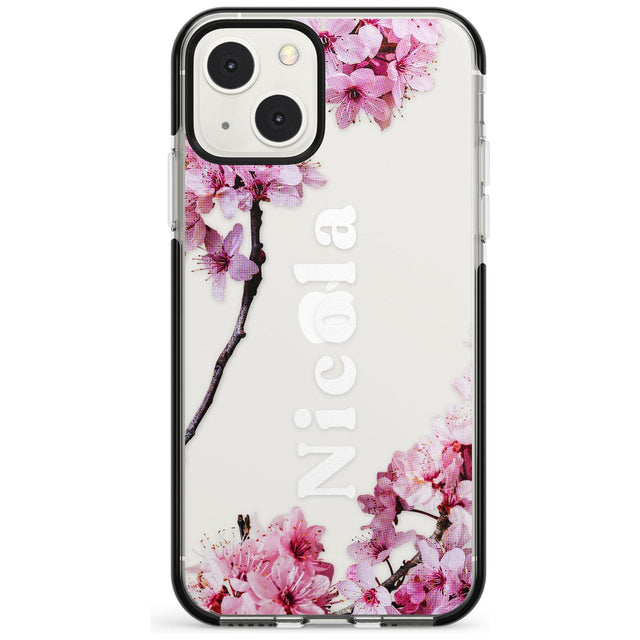 Personalised Cherry Blossoms with Text Custom Phone Case iPhone 13 Mini / Black Impact Case Blanc Space