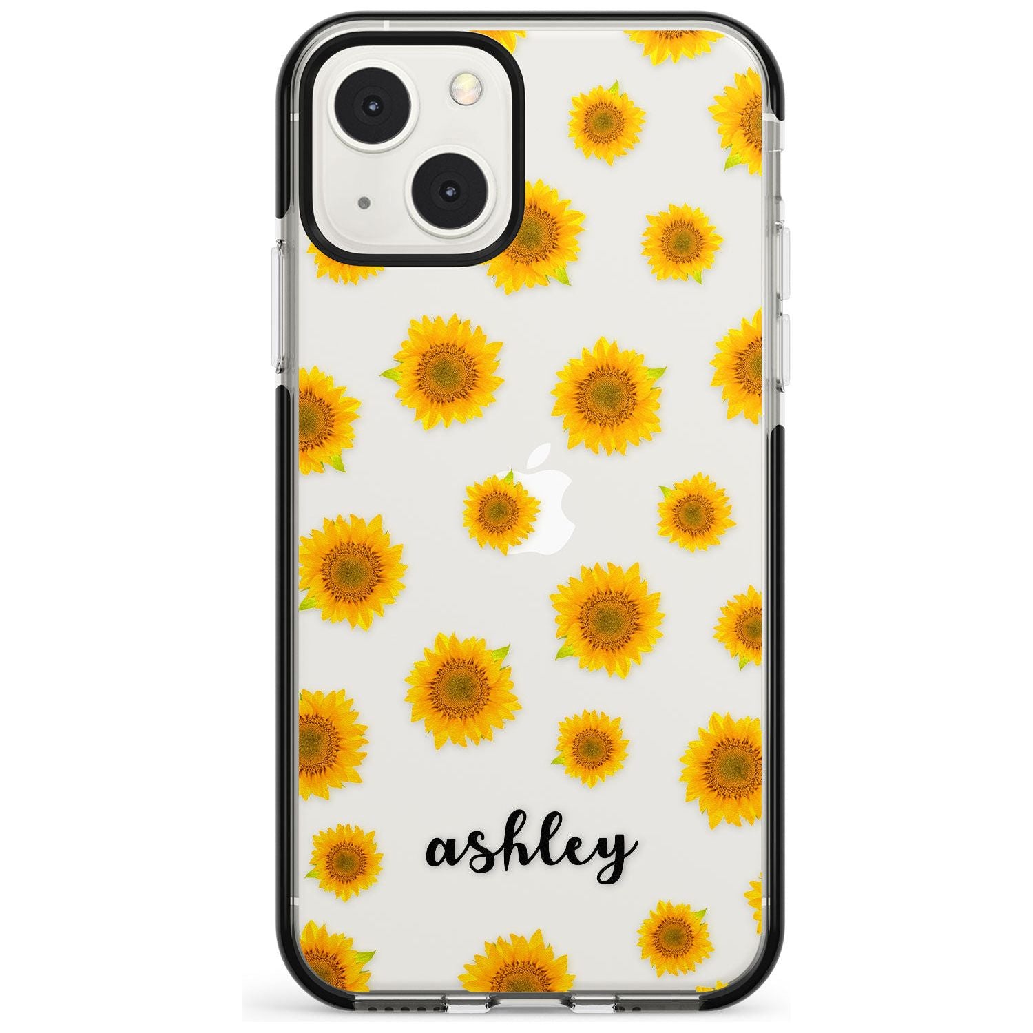 Personalised Sunflowers & Cursive Custom Phone Case iPhone 13 Mini / Black Impact Case Blanc Space