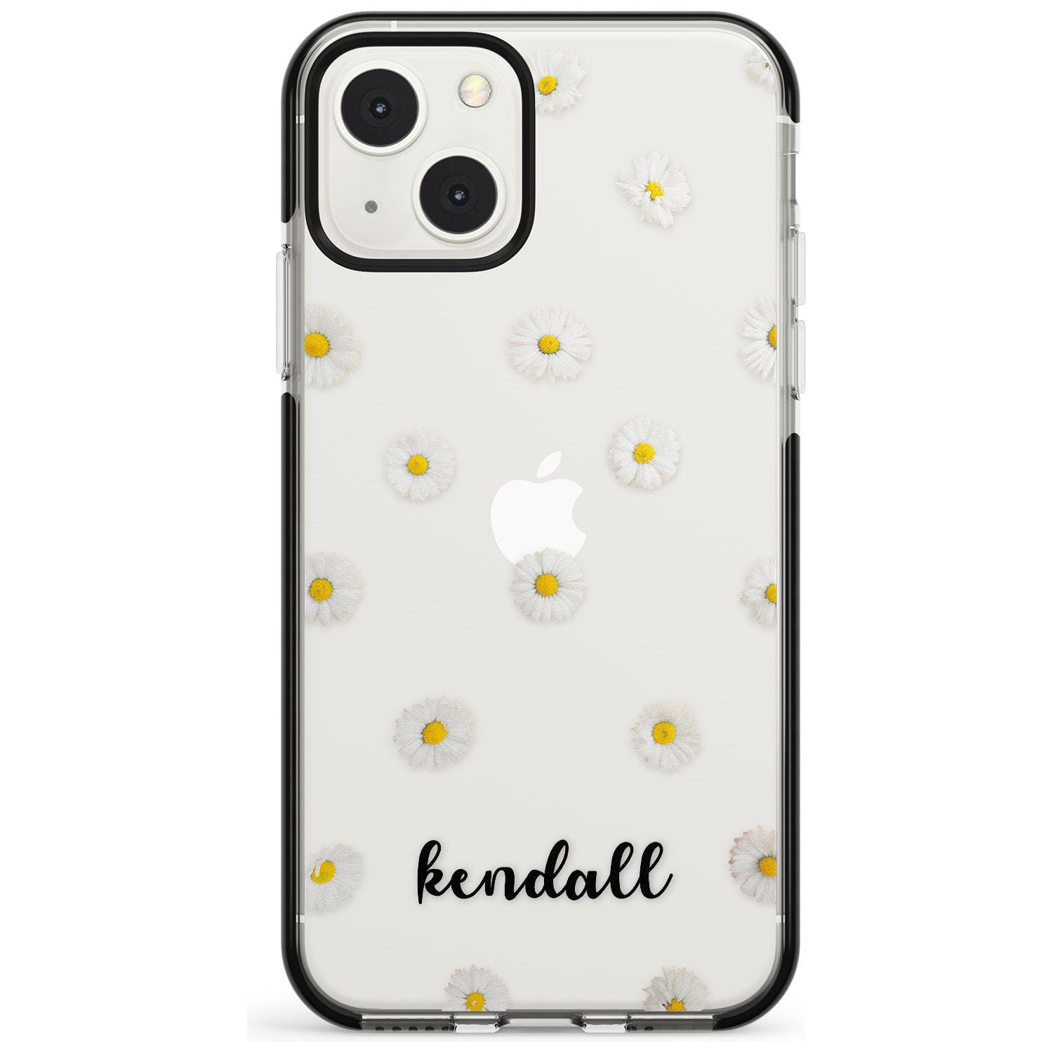 Personalised White Daisies & Cursive Custom Phone Case iPhone 13 Mini / Black Impact Case Blanc Space