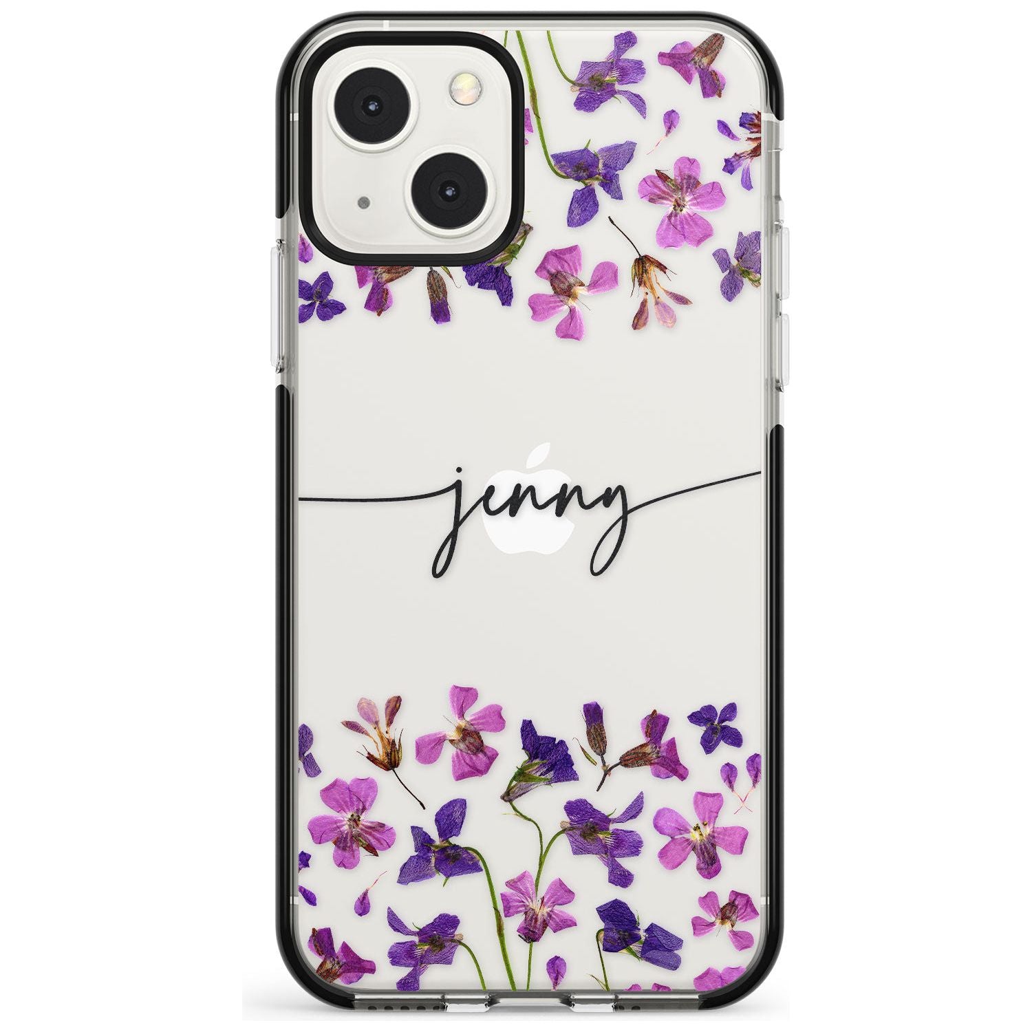 Personalised Purple Violets Custom Phone Case iPhone 13 Mini / Black Impact Case Blanc Space