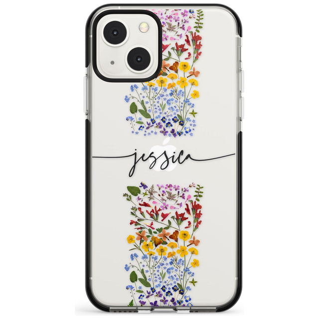 Personalised Wildflower Floral Stripe Personalised Custom Phone Case iPhone 13 Mini / Black Impact Case Blanc Space