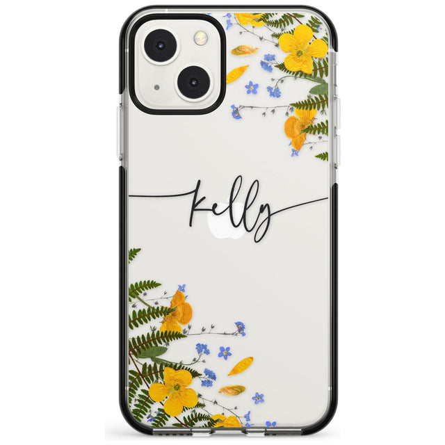 Personalised Ferns & Wildflowers Custom Phone Case iPhone 13 Mini / Black Impact Case Blanc Space