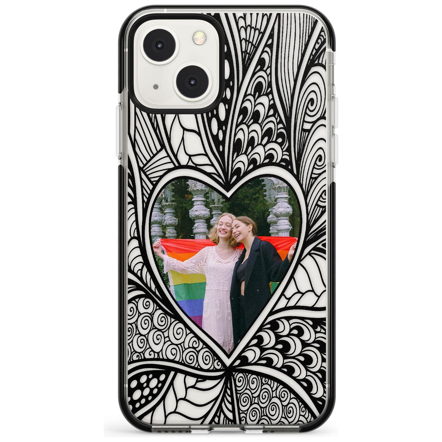 Personalised Henna Heart Photo Case Black Impact Phone Case for iPhone 13 & 13 Mini