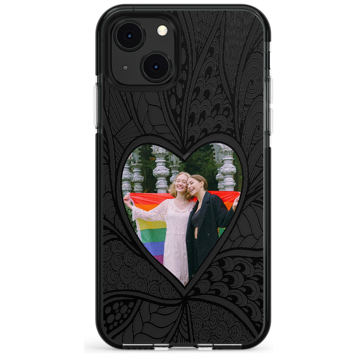 Personalised Henna Heart Photo Case Black Impact Phone Case for iPhone 13 & 13 Mini