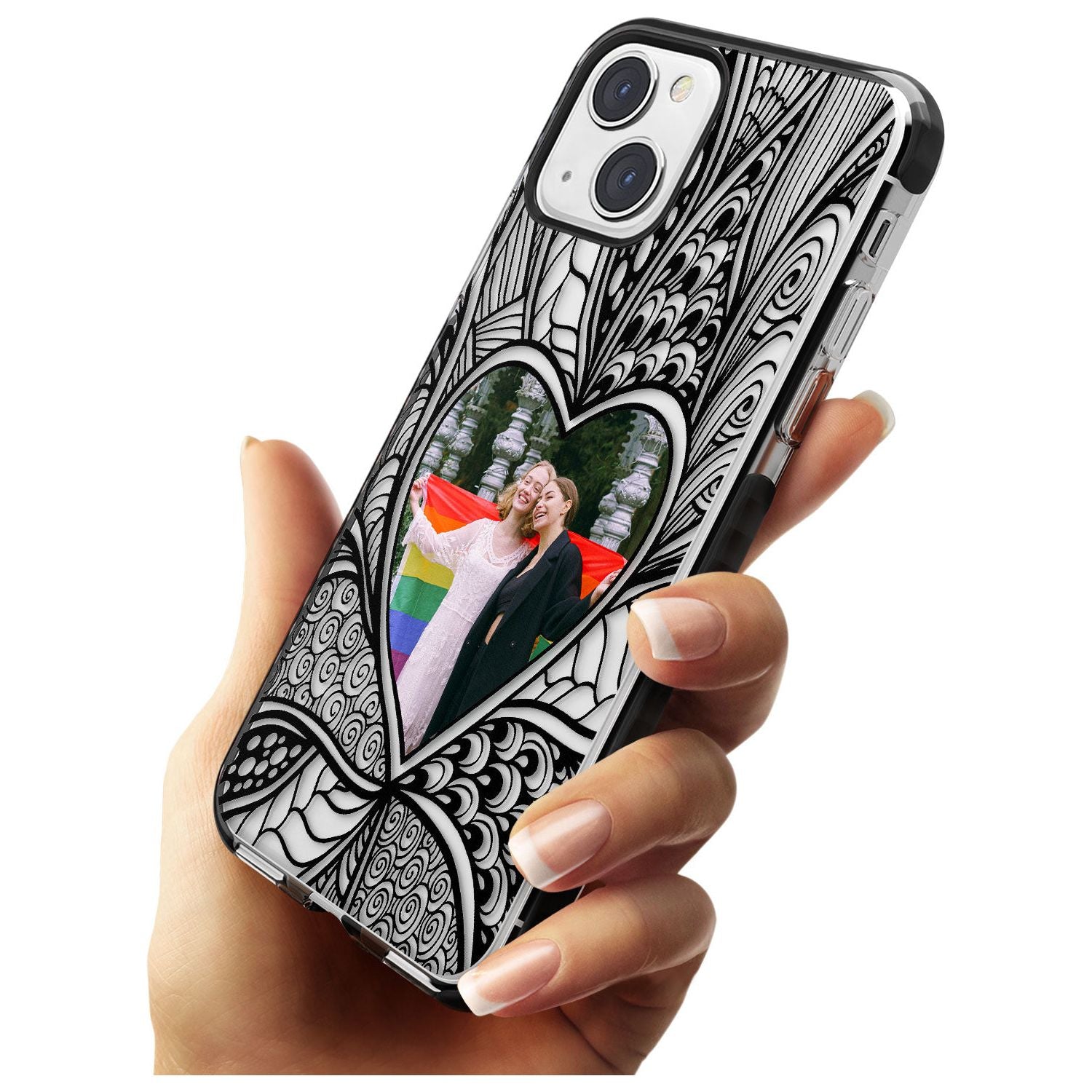 Personalised Henna Heart Photo Case Black Impact Phone Case for iPhone 13 & 13 Mini