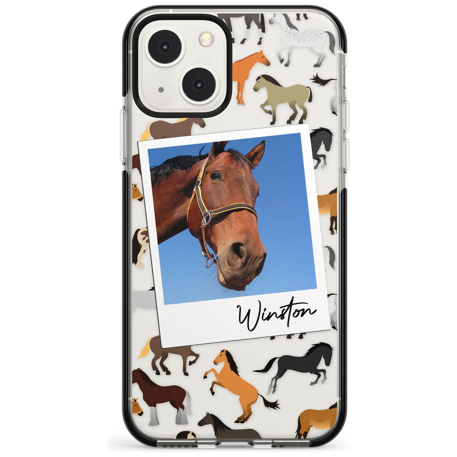 Personalised Horse Polaroid Black Impact Phone Case for iPhone 13 & 13 Mini